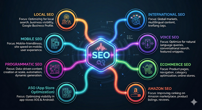 Infographic illustrating advanced types of SEO.