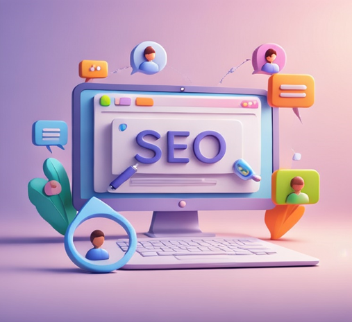 3D illustration of computer monitor displaying SEO, representing what is SEO in digital marketing.